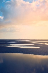 Wide beach of Saint Peter-Ording in northern Germany. High quality photo