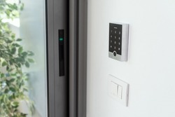Keypad access, for set alarm code for home security, alarm system concept