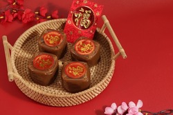 Chinese New Year Cake or Nian Gao (with Chinese character 