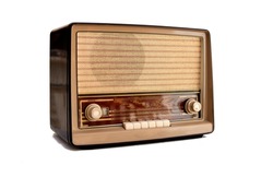 Old retro analog radio vintage, solated white background