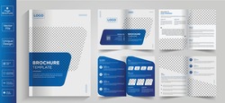 Minimal & clean geometric design of 8 page blue color template for brochure..8 Pages Creative Business Brochure with modern abstract design.8 Pages Creative Business Brochure with modern abstract desi