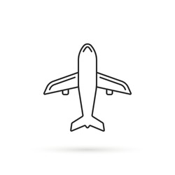 simple thin line plane black icon. concept of avia trip or vacation. stroke flat style trend modern minimal airplane logotype graphic art lineart design element isolated on white background