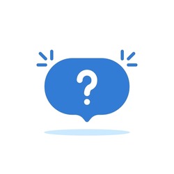 question mark on blue bubble like quiz icon. concept of easy search and find decision or did you know message. flat trend modern quick hint logotype graphic design web element isolated on white