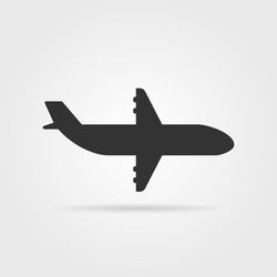 black airplane icon side view with shadow. isolated on gray background. flat style trend modern logo design vector illustration