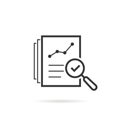 thin line assess icon like review audit risk. linear flat trend quality logotype graphic art design isolated on white background. concept of find internal vulnerable bill or data research and survey