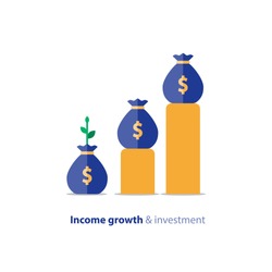 Income growth graph, return on investment chart, budget fund planning, revenue increase, accounting report, business and finance, vector flat icon