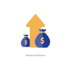 Compound interest, added value, financial investments stock market, future income growth, revenue increase, money return, pension fund plan, budget management, savings account, banking vector icon