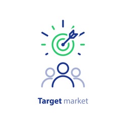 Target market concept, audience, focus group, crowdsourcing and crowdfunding, public relations, vector line icon