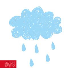 thinking bubble with raining cloud and falling drops. Children style vector illustration