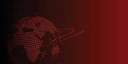 Global network connection concept. World image on dark red background.Communication technology for business.Futuristic globalization modern.3D vector illustration.