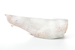Freshly frozen grenadier fish. Frozen red fish Frost on the surface of the fish. Ice