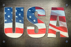 USA flag sign on steel background texture