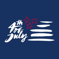 Postcard to the day of Independence of the United States. 4th of July. Handmade. Painted with a brush. 4th of July. Vector illustration.