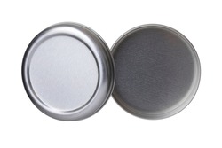 Top view of empty metallic round container. Open round tin box