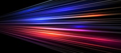 Colorful light trails with motion effect. Vector illustration of high speed light effect on black background.