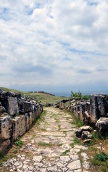 The rocky road in Pamukkale Hierapolis Ancient City. Denizli in Turkey.