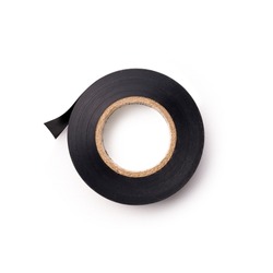 Top view of black plastic adhesive tape isolated on white. including clipping paths