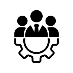 Teamwork management icon or business team or partnership icon in black on an isolated white background. The staff of the organization or the head of the company. EPS 10 vector.