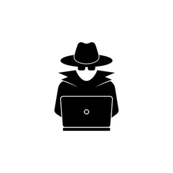 Spy agent searching on laptop icon. Vector on isolated white background. EPS 10
