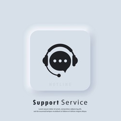 Support service icon. Tech support icon. Call center service. Support assistant. Operator. Vector. UI icon. Neumorphic UI UX white user interface web button.