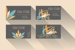 Set of business card for yoga studio or yoga instructor. Dark background.