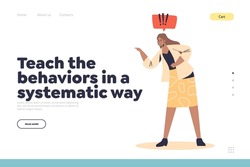 Business behaviours concept of landing page with angry businesswoman boss shouting, screaming irritated at work. Female worker feeling stress, conflict with team. Cartoon flat vector illustration