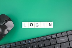 mouse and laptop keyboard with the word login. the concept of access. login concept