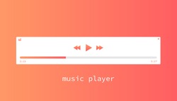 Music player mockup in modern flat design. Template of media equalizer with control buttons. Orange colorful multimedia window. Audio player template for music. Vector EPS 10