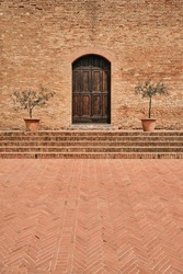 Patterns in San Gimignano Italy, Brick textures in Tuscany Italy, Entrance in San Gimignano Italy