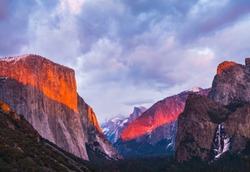 beautiful colorful of yosemite national park at sunset in winter season,Yosemite National park,California,usa.