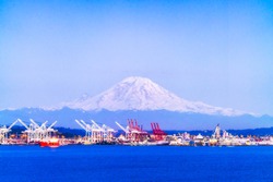 dock with mt Rainier background in Seattle,Washington,usa.