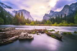 scenic view of El Capital and Cathedral cliff with river foreground,shoot in the morning in spring season,Yosemite National park,California,usa.