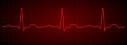 Heartbeat line. Red electrocardiogram. Vector pulse line. Medical cardiogram on grid background.