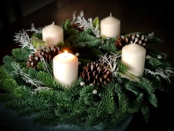 First lit candle on Advent wreath
