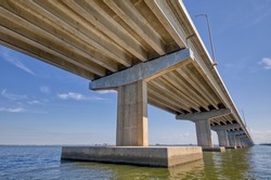 Under the hump of the new Howard Frankland Bridge crossing Tampa Bay.