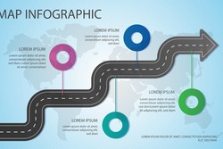 Road map infographic. Creative plan design concept. Pathway, highway, roadmap, timeline process step presentation chart. Business strategy diagram, scheme, structure template. Vector illustration.