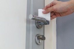 wipe and spray alcohol to clean the handle of door before using to avoid the virus infection
