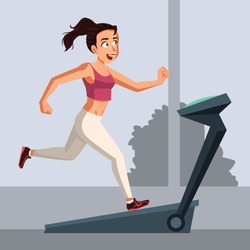 Woman wearing sporty clothes doing workout on treadmill vector illustration
