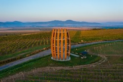 Aerial view about the lookout tower of tokaj at Kistoronya. It's a small village in the Košice Region of south-eastern Slovakia.