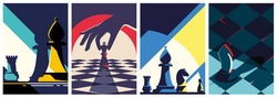 Collection of chess posters. Flyer templates in flat design.