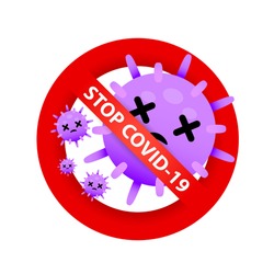 Kill COVID-19. Stop COVID-19. COVID-19 is die. COVID-19 vector, Coronavirus vector, and purple virus vector on white background.