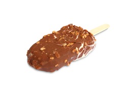 Chocolate ice cream on stick. Isolated on white background.