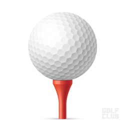 Golf ball on red tee. Vector illustration.
