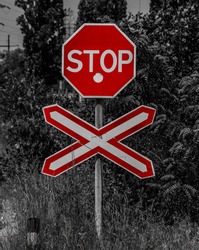 Stop sign with blackandwhite background