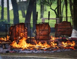 Brazilian Barbecue, rib on ground fire.