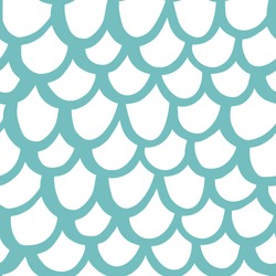 Seamless pattern with curve imitation mermaid scales, in marine style. Hand drawing of blue ink on a white background. Vector Image.