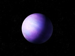 Amazing exoplanet, sci-fi background. Realistic planet with atmosphere in space with stars. Alien planet in purple tones.
