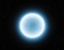 White dwarf on a black background. Remnant of a dead star. Sun's core after a supernova.