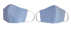 Light blue pastel cotton cloth face masks isolated on white with clipping path. Due to lack of medical protective masks during Coronavirus (COVID-19) pandemic, regular people instead wear cotton masks
