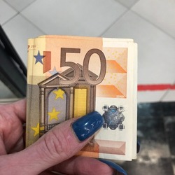 Macro photo 50 euro money in hand. Stock photo euro money bill currency